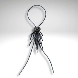 Western Statement Bolo Necklace • Braided Black Cord & Bead Fringe • Artisanal